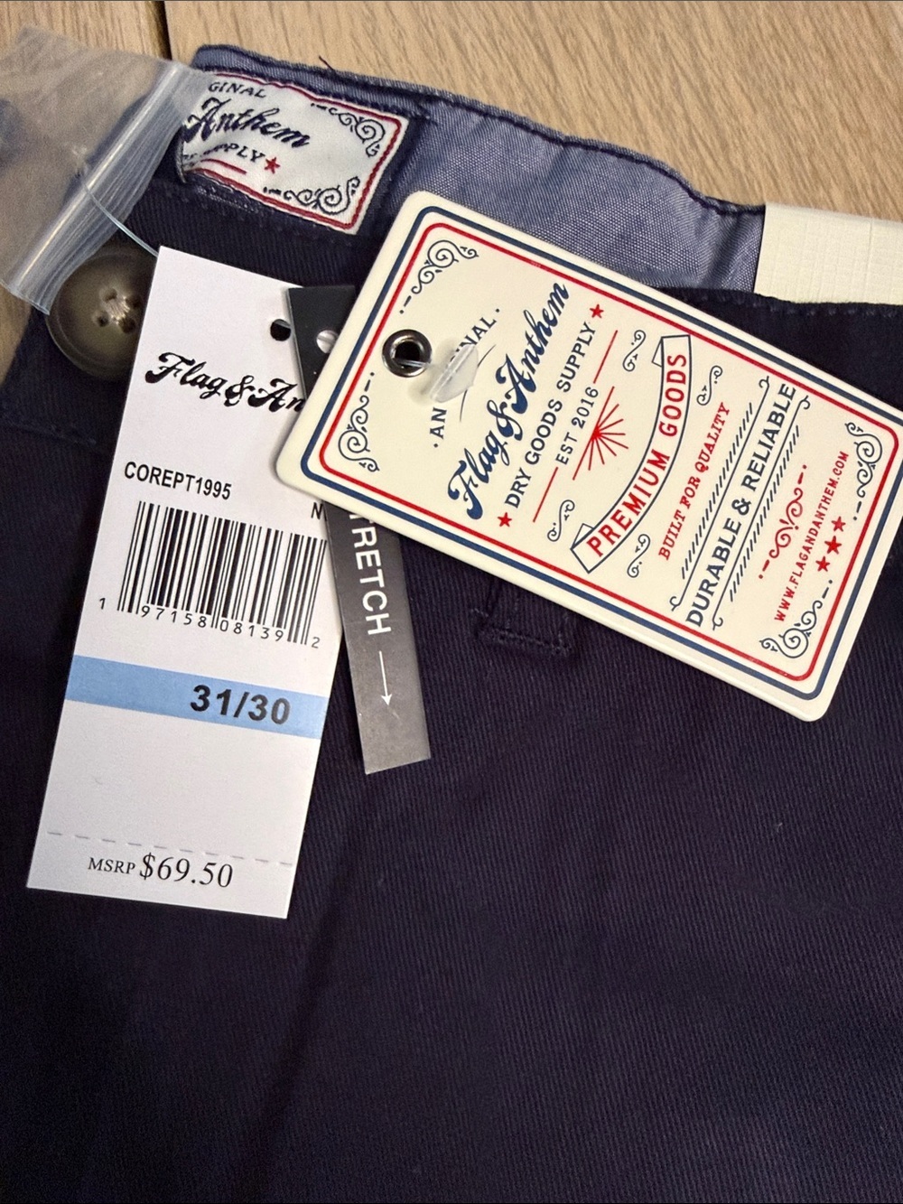 NWT Men's Flag & Anthem 31x30 Nashville Straight Navy Chinos - Picture 2 of 5